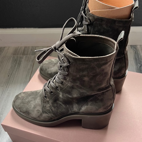 Gianvito Rossi  Block-Heel Suede Combat Boots Dark Olive size 39 - Picture 10 of 11